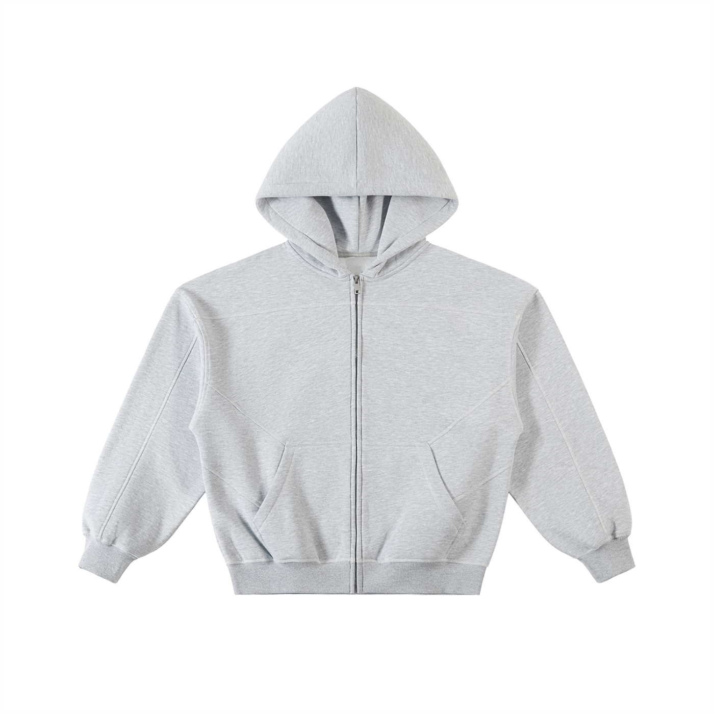NewInVision-Stitched Boxy Fleece Zip Hoodie