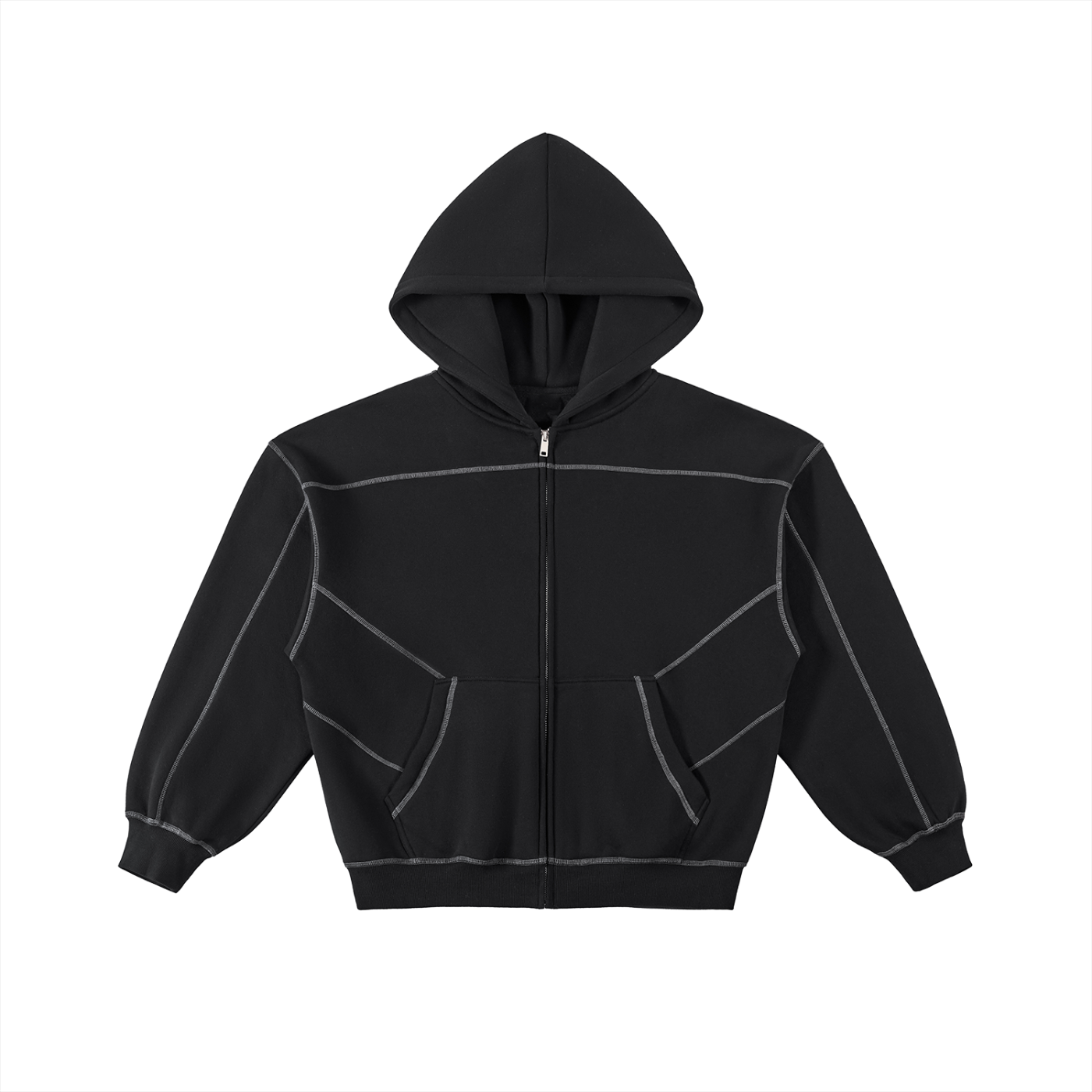 NewInVision-Stitched Boxy Fleece Zip Hoodie