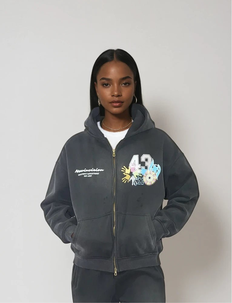 "Creativity" Zip-Through Boxy Hoodie