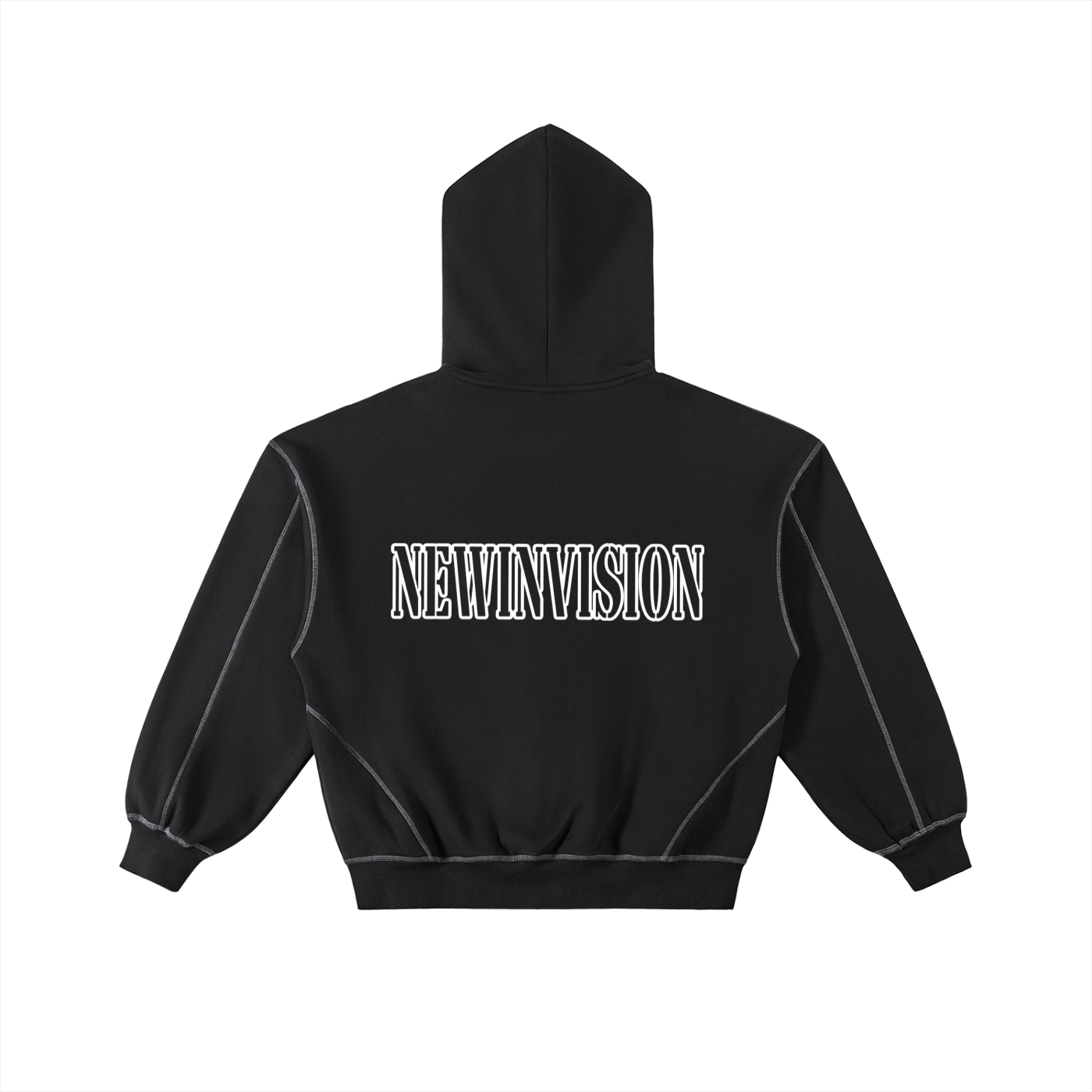 Contrast-Stitched Boxy Fleece Zip Hoodie