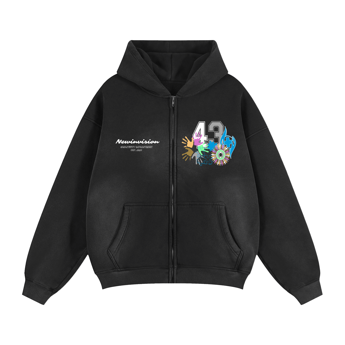 "Creativity" Zip-Through Boxy Hoodie